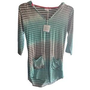 BEACH BREAK Green gray ombre hoodie tunic coverup Beachy cruise resort NWT Sz S